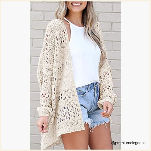 Oversized Crochet Cardigan Kimono Boho Long Sleeve Lightweight Knit Sweater - Picture 2 of 7